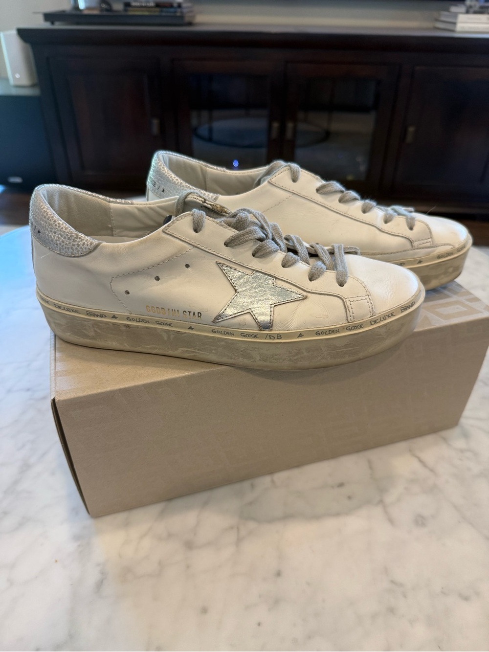 Golden Goose White & Silver Hi Stars